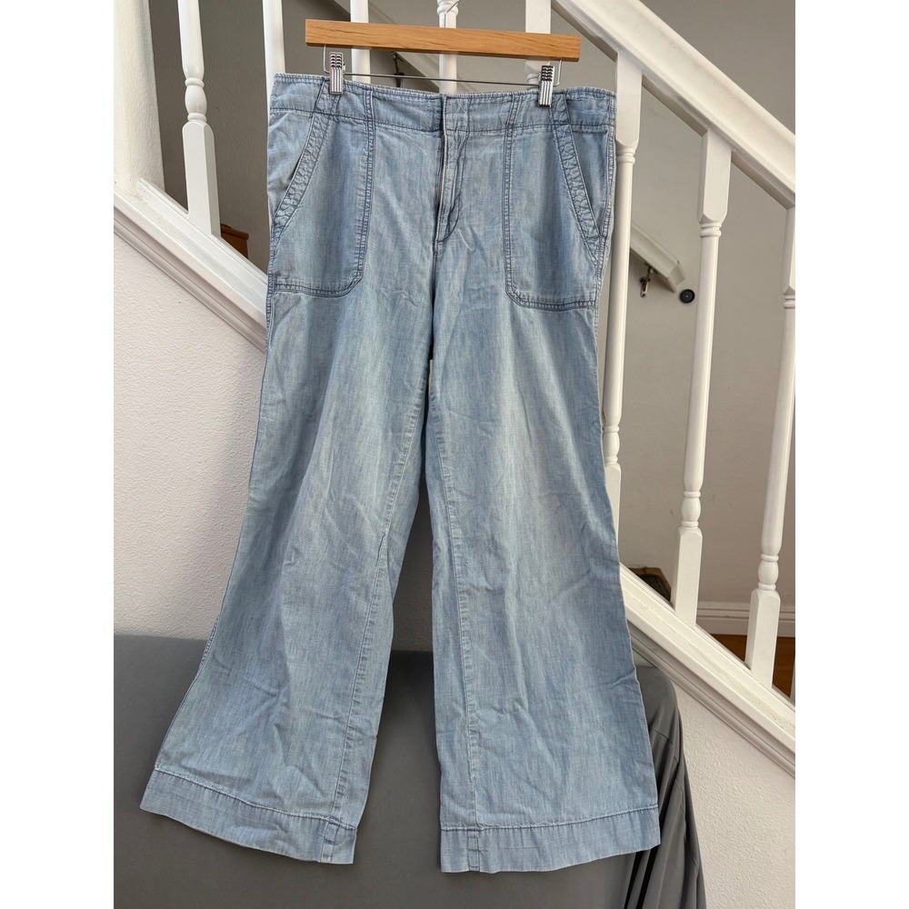 Gap Womens Wide Leg Chambray Pants Light Wash Blue High Rise Trousers Size 12